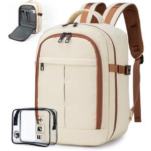 Small Travel Backpack 20L,United Airlines Personal Item Bag 17x10x9 inch,Flight Approved Underseat Ryanair 40x20x25 CM Carry on Luggage Bag,Mochila de Viaje,Cabin Size Backpack (Beige)