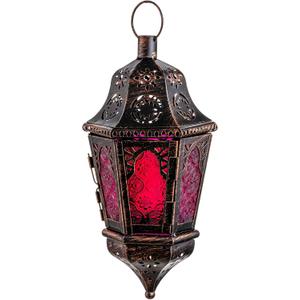 DECORKEY Moroccan Decorations, Lantern Decorative Indoor & Outdoor, 13.6 Vintage Decorative Hanging Lantern with Chian for Home Porch Patio Decor, Metal Ramadan Christmas Candle Holders(Plum Red)