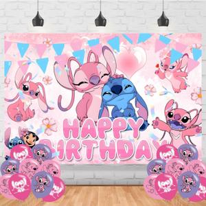 2 x Pink Backdrop 5x3 Vinyl Cartoon Birthday Party Supplies Photography Background Picture Photoshoot Cake Table Decor Banner Video Shoot Drapes Poster