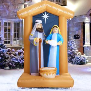 7 FT Christmas Inflatables Nativity Scene Outdoor Decorations, Christmas Blow Up Yard Decorations Nativity Sets for Garden Lawn Xmas Decor