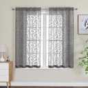 OWENIE Furman Sheer White Curtains 45 Inch Length 2 Panels Set for Living Room Bedroom Bathroom Window, Airy Jacquard Clip Short Curtains for Small Window, 40Wx45L inch