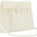 Jessie Women's White Pearl Tote and Clutch Handbag, 7.67 inches x 5.70 inches, Wedding Occasion, Elegant Style, Handmade Pearl Material