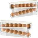 2pcs Auto Rolling Egg Holder for Fridge, Egg Dispenser/Organizer/Storage/Container with Lid for Refrigerator, Sturdy and Durable Space-Saving Egg Tray for 12 Large Eggs