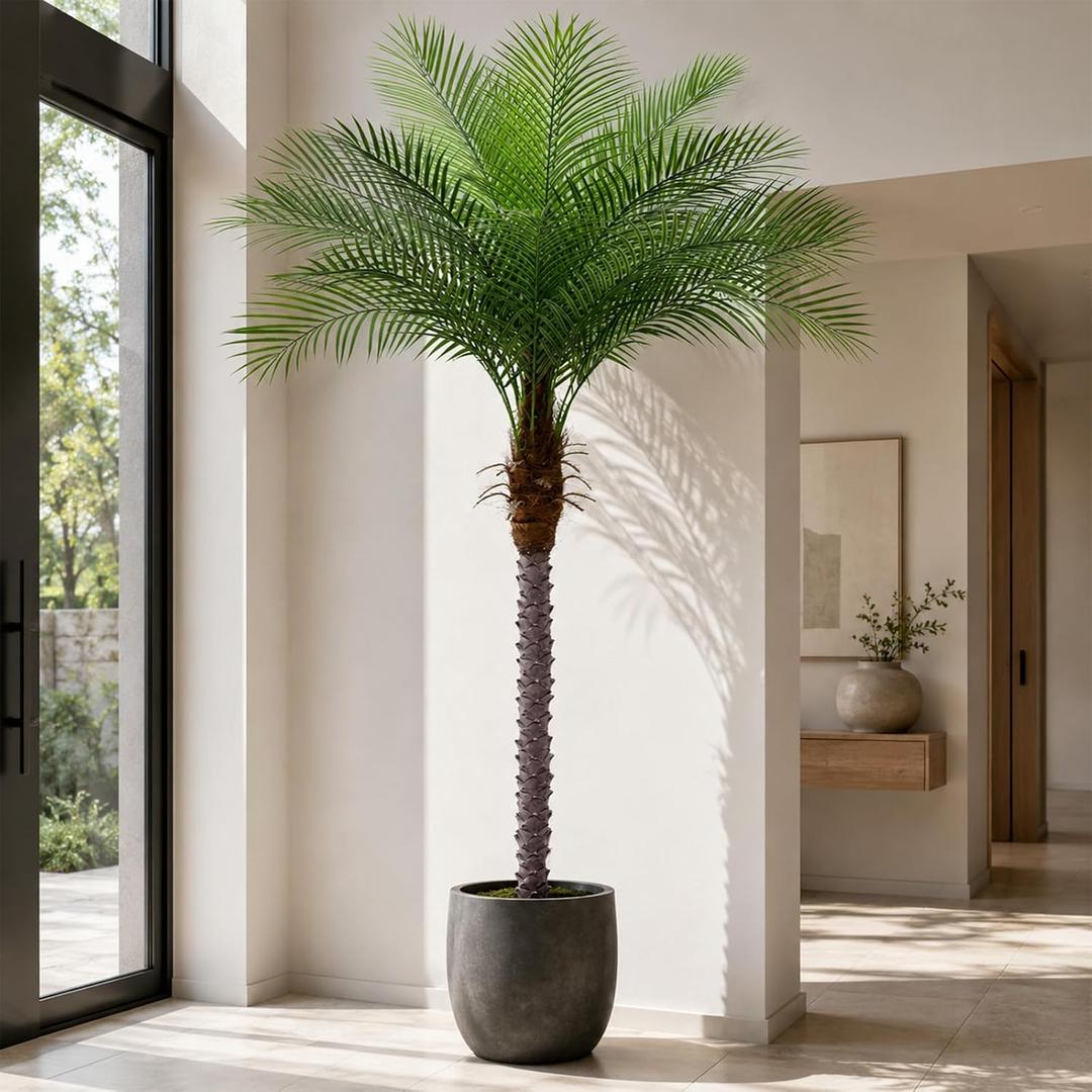 7ft Artificial Phoenix Palm Tree, Faux Coconut Silk Tropical Fake Palm Plant for Indoor Outdoor Home Office Patio Bathroom Pool Coastal Decor