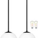 Bagood 10" Globe Pendant Light Black 2 Pack Mid Century Pendant Light Globe Pendant Lights Kitchen Island Matte Black Finished with Milk Glass Adjustable Ceiling Light Fixtures for Dining Room Bar