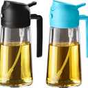 TrendPlain 16oz/470ml Glass Olive Oil Sprayer for Cooking - 2 in 1 Olive Oil Dispenser for Kitchen Gadgets, Air Fryer, Salad, and BBQ - Black & Sky Blue