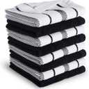 KitchenAid Albany Dishcloth 8 Pack Set, Matte Black/White, 12"x12" (Small)