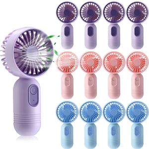 12 Pack Mini Portable Handheld Fan Bulk for Travel 3 Speeds, Rechargeable USB Battery Operated, Small Personal Eyelash Fans for Women Men Indoor Outdoor(Pink Blue Purple,Classic Style)