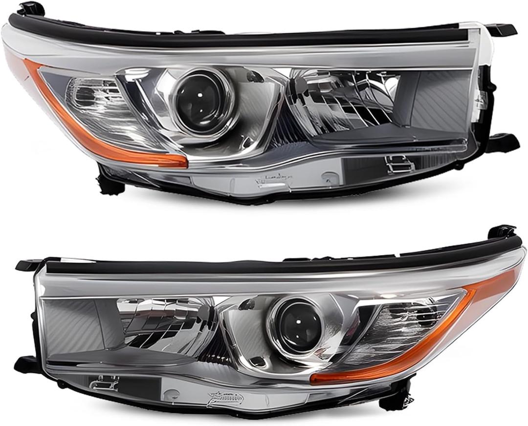 81110-0E250 81150-0E250 Halogen Headlight Compatible with 2014-2016 Highlander LE Plus/LE/Limited/XLE Headlamp Black Housing Driver & Passenger Side