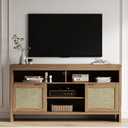 GarveeHome Rattan TV Stand with Storage Place for Living Room, Brown TV Console Cabinet with Shelf, 58 in Entertainment Center Media Console for 45 55 65 in TV, 30 in Tall Oak Wood Television Stands