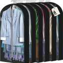 6 Pcs 60" Garment Bags for Hanging Clothes, Clear Suit Bags for Closet Storage Clothing Storage, Garment Bags Shoulder Covers with 4" Gussets for Coats, Jackets, Shirts and Sweater Black