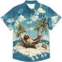 Mens Funny Neon Hawaiian Shirts 3D Graphic Button Down Short Sleeve Shirt Summer Beach Aloha Tops Theme Party (3X-Large, Sloth)