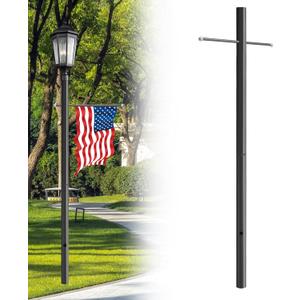 7FT Outdoor Lamp Post with Metal Cross Arm, Direct Burial Installation, 3" Fixture Compatible, Weatherproof for Driveway/Garden Lighting