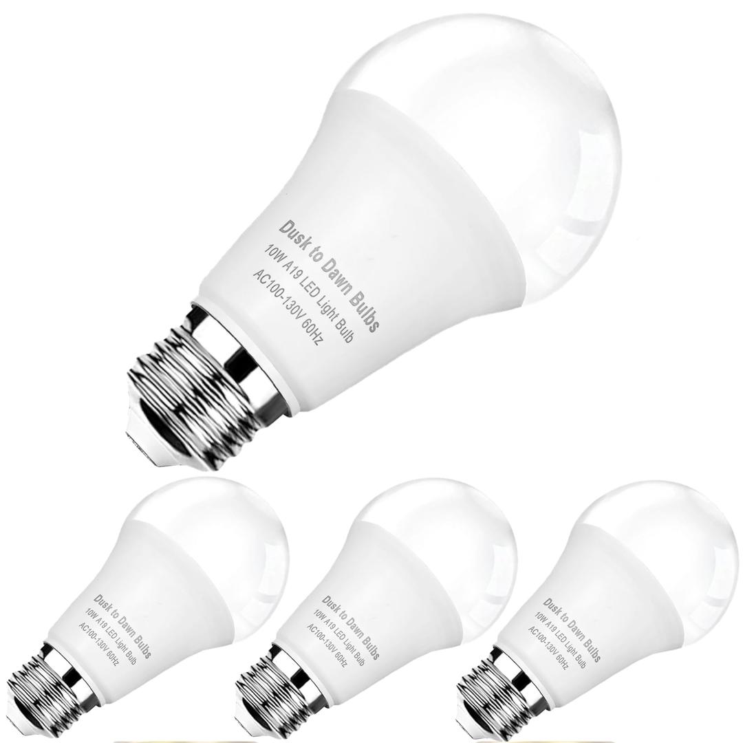 Dusk to Dawn 11W LED Outdoor Light Bulbs, 5000K, E26 Base, 4-Pack
