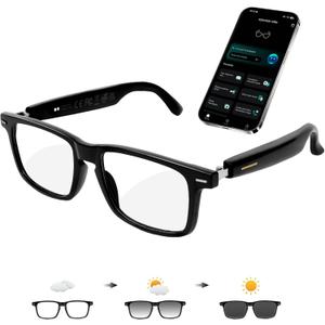 AI Smart Glasses for Men & Women  Powered by ChatGPT, 164+ Languages Translation and Photochromic Lens, Meeting Assistant, Bluetooth Glasses w/ Music & Hands-Free Calling, UV & Blue Light Protection