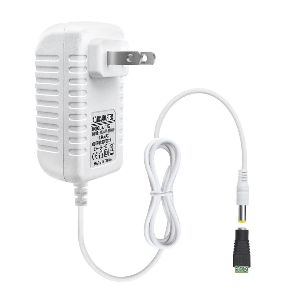 12V Power Supply, 12 Volt 2A 24W DC Power Supply, White LED Power Adapter, AC 110V to 12V Wall Mounted Transformer Plug for LED Strip Lights with 5.5/2.1 DC Female Connector