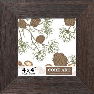 CORE ART 4x4 Picture Frame, Handmade Wood Rustic Brown Photo Frame, High Definition Semi-tempered Glass Wall or Tabletop Display (4x4 - 1 pack)
