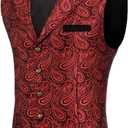 COOFANDY Mens Suit Vest Paisley Floral Victorian Vests Gothic Steampunk Formal Waistcoat Tuxedo Vests with Notched Lapels (Large, Bright Red Paisley)