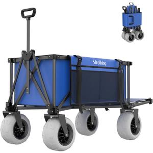 51" L Beach Wagon with 9" Sand Wheels,260L Collapsible Beach Cart with Rear Tailgate,Heavy Duty Wagon for Sand, Camping, Fishing and Sport,Blue