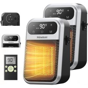 Minetom 800W Plug In Heater, Small Wall Outlet Heater for Indoor Use, Remote, 12H Timer, ECO Mode, Overheat Protection, Fast and Safe Heat for Bathroom Office Bedroom Home