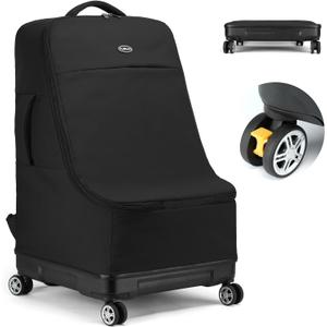 TUGUAN Travel Bag for Air Travel with Spinner Wheels, Infant Car Seat Bags with Hard Bottom, Padded Car Seat Backpack, Large Storage Bag for Airport Check, Black, 28 Inches