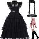 Black Costume Dress, 3-13 Years Girls Outfits with Accessories Dress Up Set, Family Halloween Cosplay Party (4-5 years)