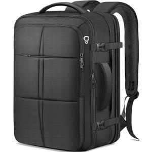 Travel Backpack For Men, Extra Large 50L Flight Approved Carry on Backpack, Expandable Waterproof Business Suitcase Daypack Big Bag Fits 18.4 Inch Laptop, Black