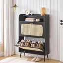 HOOBRO Rattan Shoe Storage Cabinet, Shoe Cabinet Storage for Entryway, Shoe Organizer with 2 Flip Drawers, Narrow Shoe Cabinet with Adjustable Shelves for Hallway, Living Room, Black BN80SC01