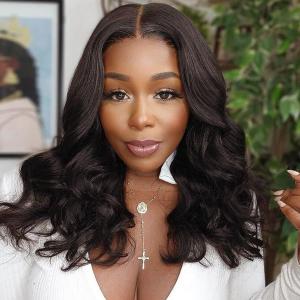 Wavy V Part Wig Wear And Go Glueless U Part Wig Body Wave Natural Black Synthtic Hair Soft As Human Hair Half Wigs For Black Women 180% Density (#1b, 14 Inch)