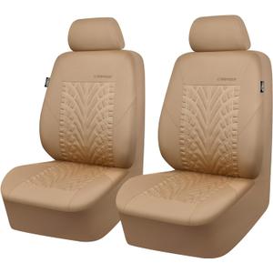 CAR PASS Car Seat Covers Two Front Only for Car, 3D Tyre Print Automotive Interior Covers, Airbag Compatible, Quick Setup Universal Fit Seat Covers for Car, Truck, SUV(All Beige)