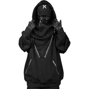Niepce Inc Japanese Streetwear Hoodie for Men (Black, L)