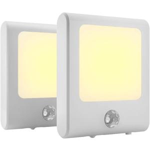 MAZ-TEK Plug in Motion Sensor Lights with Adjustable Brightness, Warm White Motion Activated Led Night Light for Hallway, Stair, Corridor, Kitchen, Living Room, Garage, Basement, Utility Room, 2 Pack