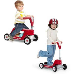 Radio Flyer Scoot 2 Scooter, Red for Kids Ages 1-4, Ride On Toy or 4-Wheel Kids Scooter, Durable Wheels and Frame, Converts Easily with Flip Deck, Toddler Ride On Toys 