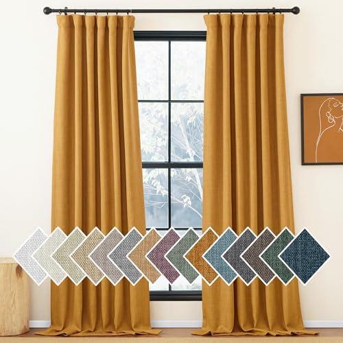 NICETOWN Faux Linen Room Darkening Gold Brown Curtains for Living Room 2 Panels Set, Pinch Pleated Noise Reducing Thermal Thick Window Treatments for Bedroom/Kids Room, W50 x L84