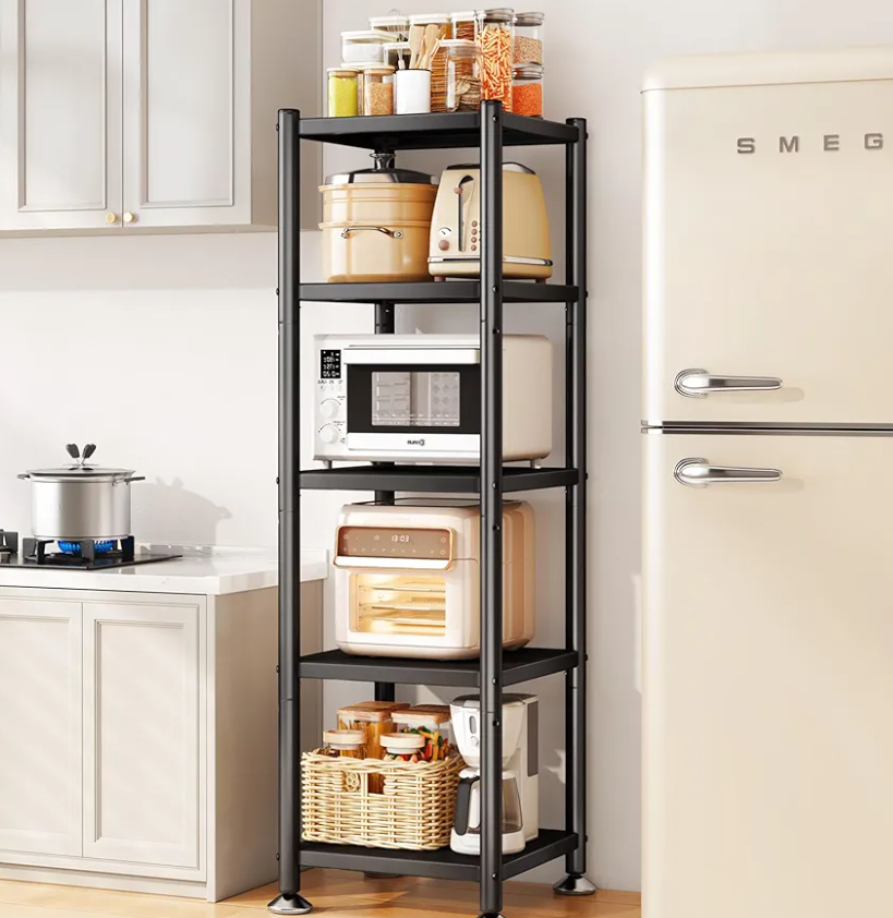 PXRACK 5-Tier Kitchen Storage Shelves, Adjustable Metal Shelves for Storage Pantry Shelves with Rolling Wheels, Storage Rack Shelving Unit Organizer for Bedroom Laundry Closet