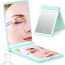 WOBSION Lighted Compact Mirror, Rechargeable Travel Makeup Mirror with Light,1x/3x Magnifying,300Flip Folding Portable Mirror,Dimmable,Gifts for Girls (Cyan)
