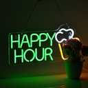 Roouneon Happy Hour Neon Sign Bar Club Bedroom LED Dimmable Neon Lights Signs for Office Hotel Pub Cafe Wedding Birthday Party Man Cave Art Wall Lights(17X8inch)