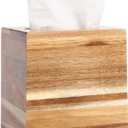 Tissue Box Cover, Acacia Wood Tissue Box Cover Square, Rustic Tissue Box Holder Covers Your Tissues, Decorative Tissue Cube Box Cover with Slide-Out Bottom
