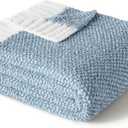 Exclusivo Mezcla Twin Size Knit Blanket for Bed, Ultra Soft and Warm Reversible Woven Blankets, Cozy Snuggly Throw for Couch Bed and Home Decor, Heather Blue, 60"x80"