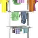 Bigzzia Clothes Drying Rack, Folding Stainless Steel Drying Rack Clothing Indoor Outdoor, Space-Saving, 4 Tier Laundry Drying Rack with Two Side Wings -Grey White