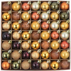 DecorbyHannah Mini Fall Ornaments Decorations for Tree, 49ct 1.18inch Autumn Thanksgiving Tree Ornament Set, Small Gold Orange Shatterproof Hanging Harvest Ball Ornament for Home Indoor Table Decor