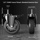 3 Inch Stem Caster Wheels 1600Lbs, Threaded Stem Casters Set of 4 Heavy Duty, 1/2"-13 x 1 (Screw Diameter 1/2", Stem Length 1"), Safety Dual Locking Industrial Castors, Wheels for Cart, Furniture