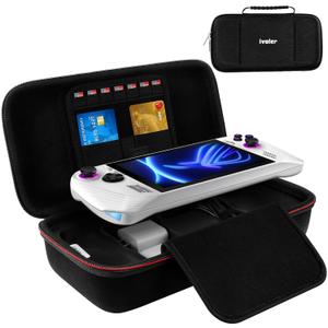 ivoler Carrying Case for Asus Rog Alloy 7''2023/Asus Rog Ally X 7''2024, Portable Hard Shell Pouch Travel Bag, Built-in Gaming Charger Dock Storage, Holds Game Cartridge - Black