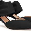 Coutgo Womens Low Kitten Heel Dress Shoes Pointed Toe Slip on Ankle Strap Cutout Elegant Party Wedding Pumps (10, Black)