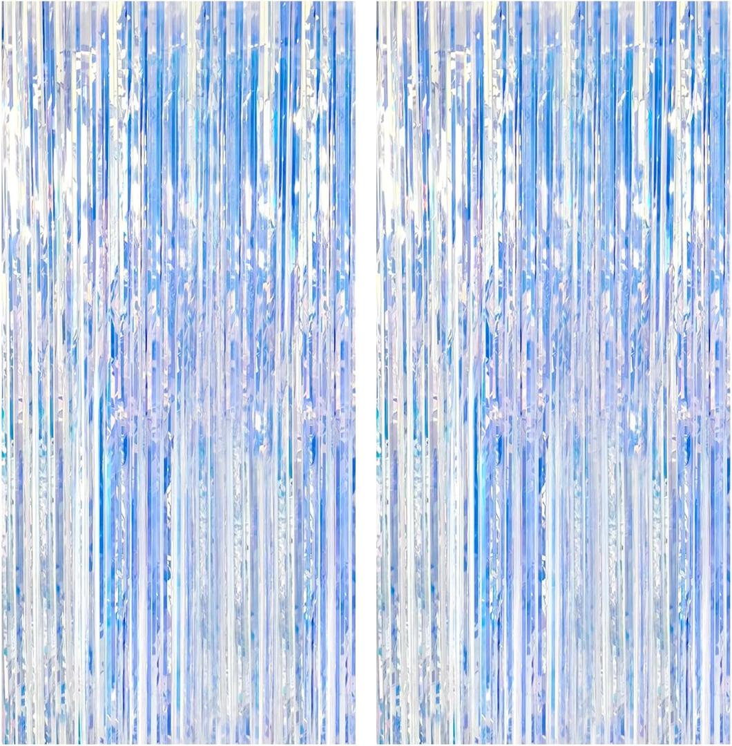 2 Pack Iridescent Party Backdrop Decorations Tinsel Curtain Birthday Decorations Foil Fringe Photo Booth Streamer Backdrop Iridescent Theme Christmas Bachelorette Graduation Party Decorations (39.4"W x 78.7"L (Pack of 2))