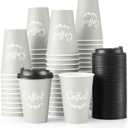 Tamone 100 Pack 12 oz Disposable Coffee Cups with Lids, Insulated Ripple Double-Walled Paper Coffee Cups for Hot Beverages, Cold/Hot Drinking To Go Coffee Cups with Lids for Parties and Travel (Grey)