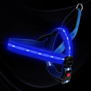 PetIsay LED Light Up Dog Harness - USB-C Rechargeable, IPX7 Waterproof, Reflective, No Pull Dog Vest with Soft Padded Handle for Night Walking(Blue, Large)