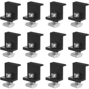 M METERXITY 12-Pack Solar Panel Mounting 35mm Z Clip Lightweight Corrosion-Free Aluminum Anodized Solar End Clamp for Roof/Wall/Boat/Off-Grid/RVs Solar Panel Mounting Brackets [Black]