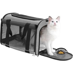 TWDEPART Cat Carrier Backpack - Durable, Ventilated & Foldable with Roll-Up Shade, Includes Free Collapsible Bowl & Cushion for Stress-Free Travel (Grey)