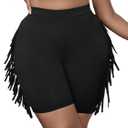 SOLY HUX Women's Plus Size Fringe Shorts Elastic High Waisted Skinny Shorts Going Out Country Concert Outfits, Large Plus